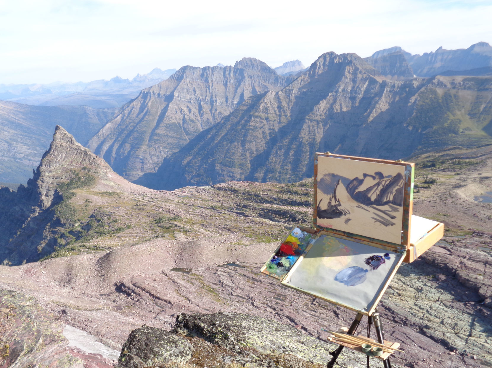 Fischer's work station with a view of Matterhorn